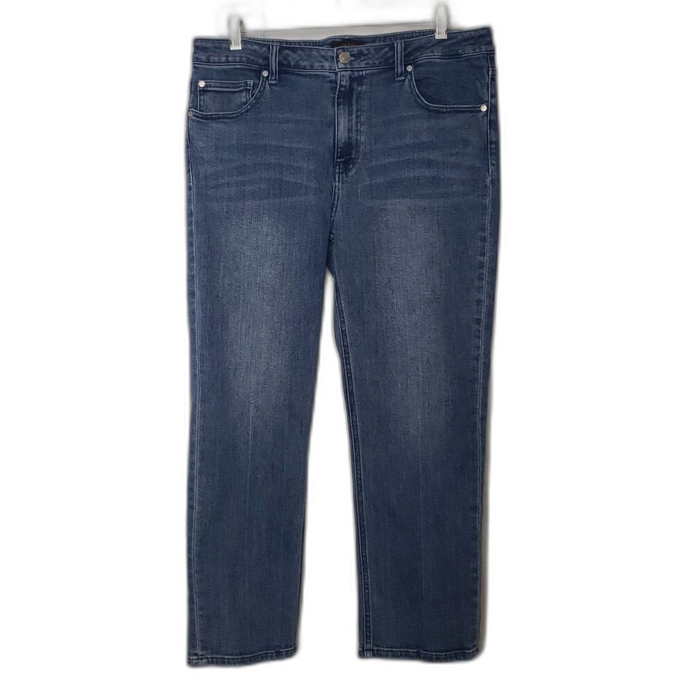 Quince Stretch Mid Rise Slim Straight Cropped Jeans Medium Wash Womens Size 32